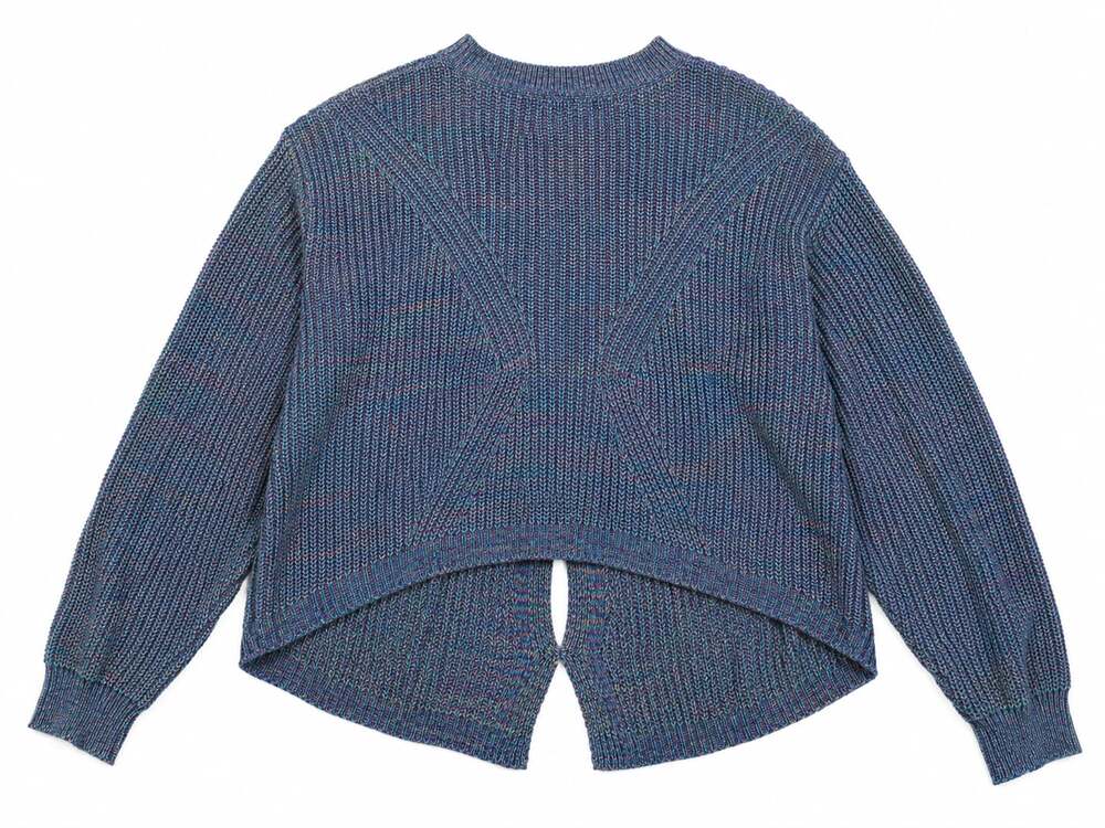 Express Blue Open Back Cropped Sweater Multi-Color Space Dye Cable Knit